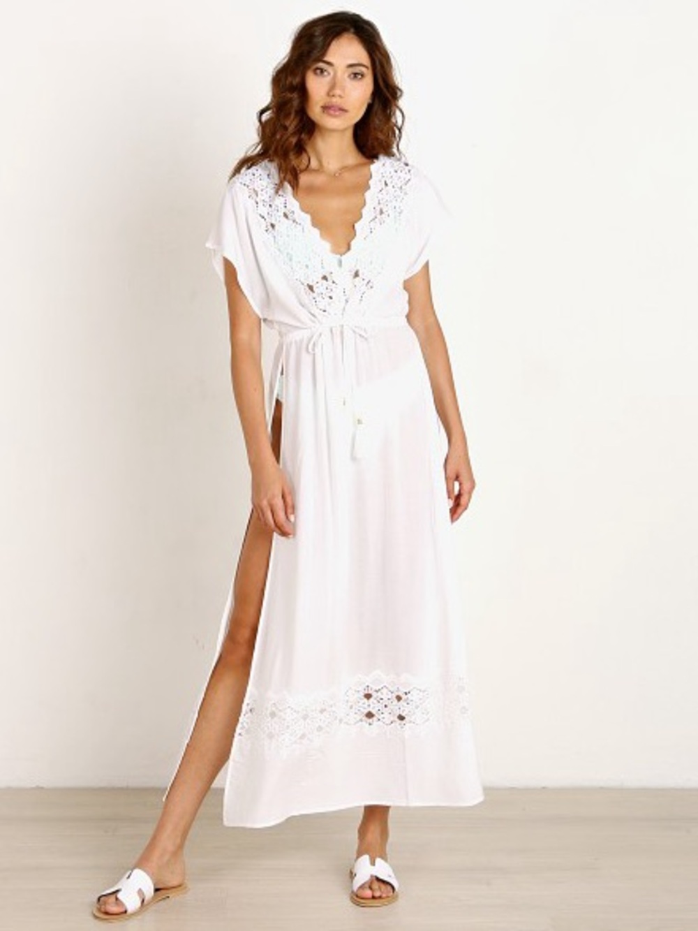 L*Space White Crochet Lace Maxi Cover Up Dress M Boho Resort